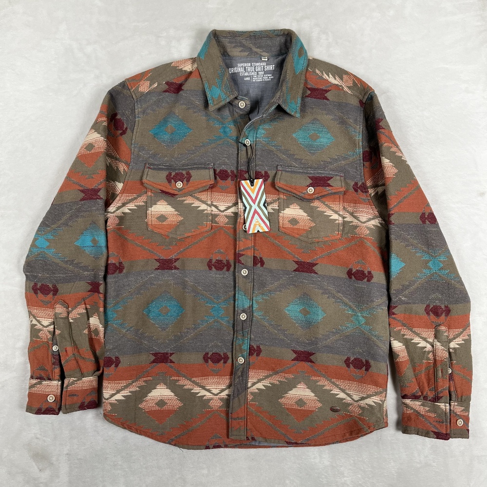 True Grit Shirt Mens Large Southwestern Geometric Long Sleeve Button Front